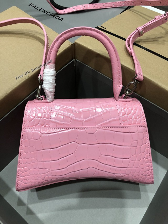 Balenciaga專櫃爆款大號手提女包 巴黎世家升級版鱷魚新粉色銀扣Hourglass沙漏包 fyj1652